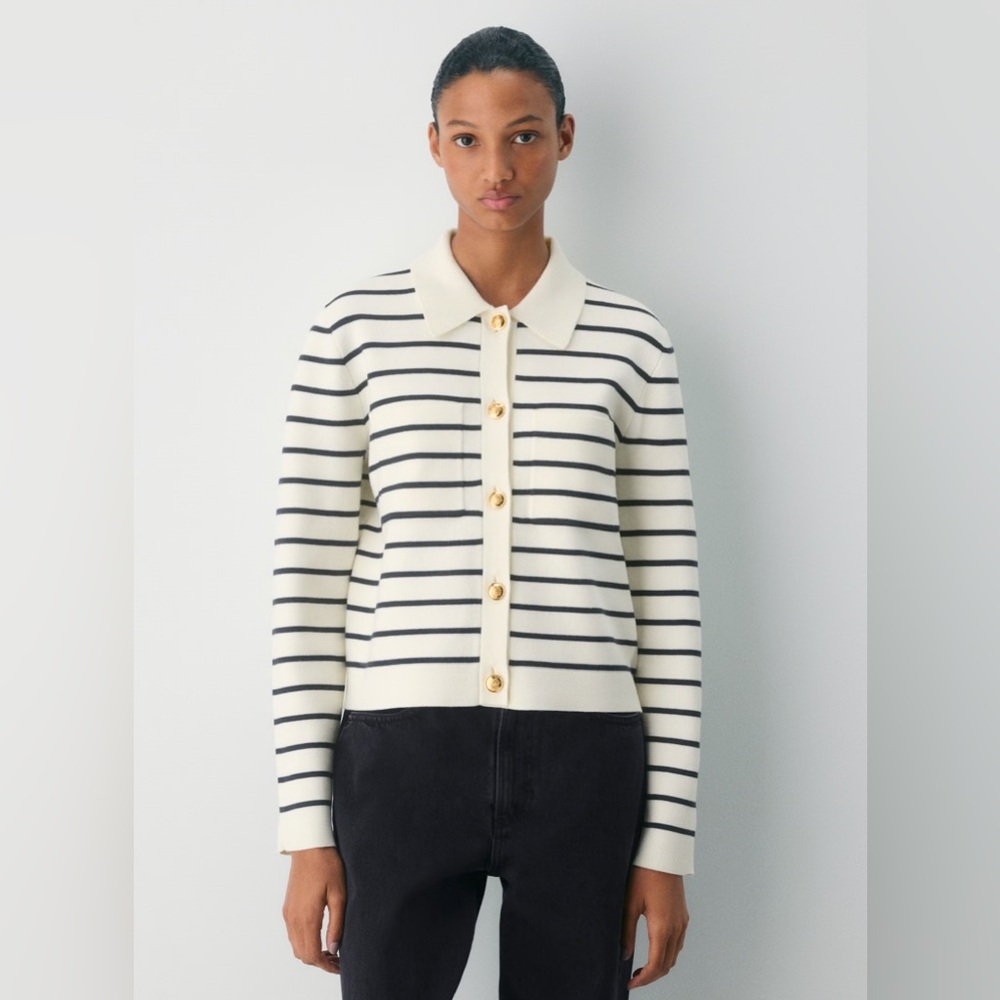 NWT - Aritzia Babaton New Society Cardigan - Wonder Yarn - Birch/Navy Size Large